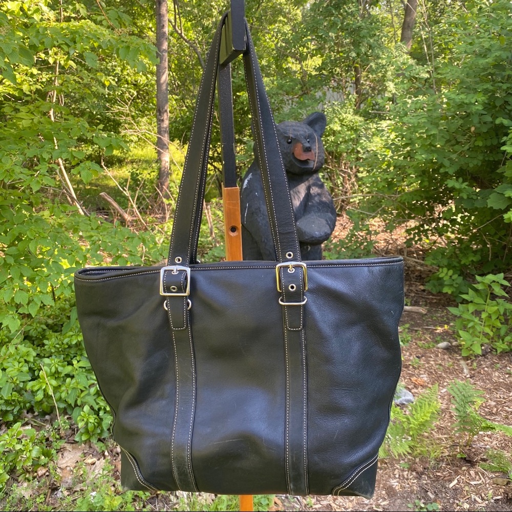 Coach Black Leather Tote with Contrast Stitching - Picture 4 of 7